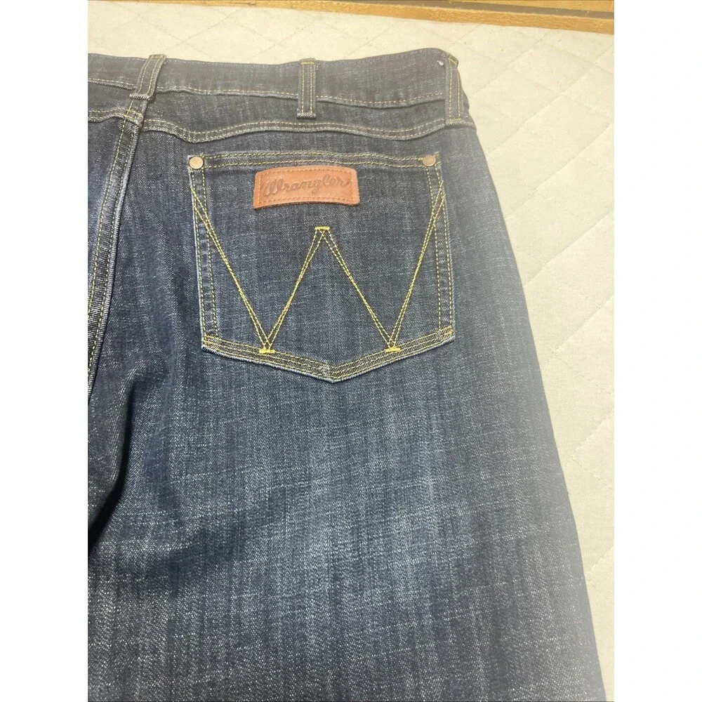 Wrangler Retro Jeans Men 36x34 Slim Boot Cut Blue Denim Workwear Rodeo Stretch